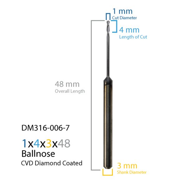 1.0mm Laserdentium & Datron CVD Real Diamond Coated CAD CAM Milling Bur