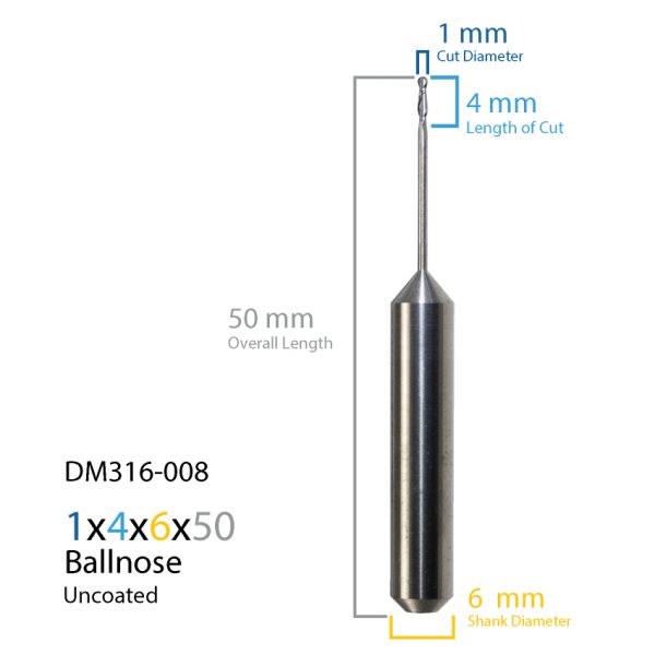 1.0mm Laserdentium & Datron Uncoated CAD CAM Milling Bur