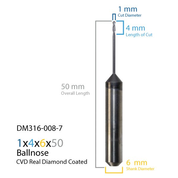 1.0mm Laserdentium & Datron CVD Real Diamond Coated CAD CAM Milling Bur