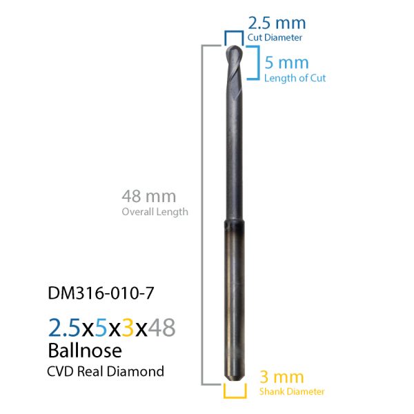 2.5mm Laserdentium & Datron CVD Real Diamond Coated CAD CAM Milling Bur