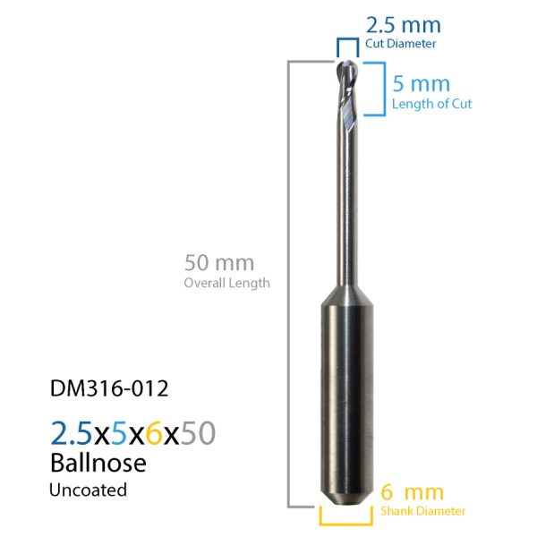 2.5mm Laserdentium & Datron Uncoated CAD CAM Milling Bur