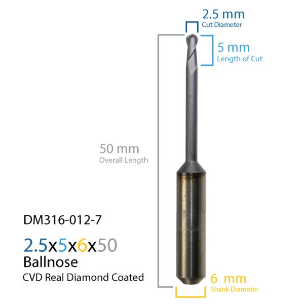 2.5mm Laserdentium & Datron CVD Real Diamond Coated CAD CAM Milling Bur